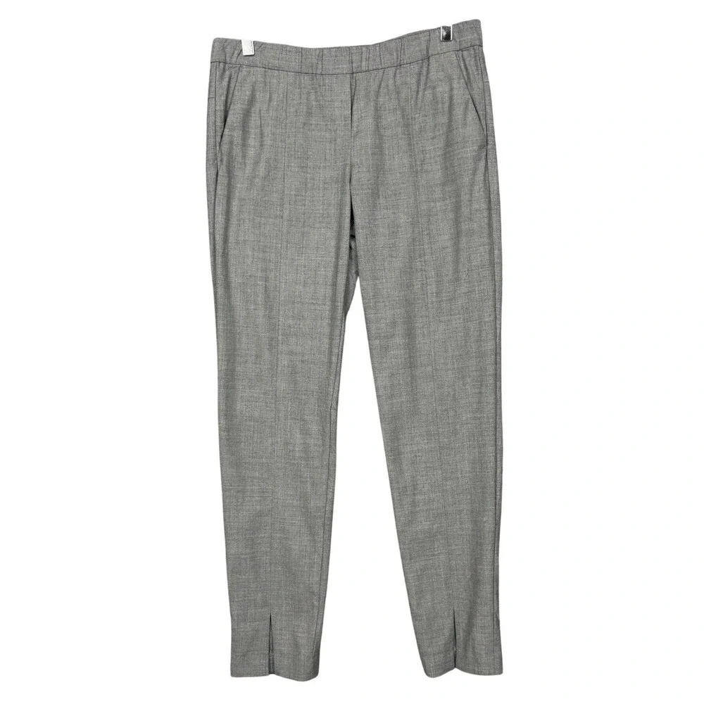 Halston Heritage Pants Womens 10 Gray Wool Blend Dressy Straight Leg Split Ankle